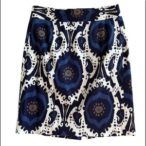 J CREW POLYESTER/SPANDEX BLEND SIZE 2 PENCIL SKIRT BLUE & CREAM BUSINESS CASUAL
